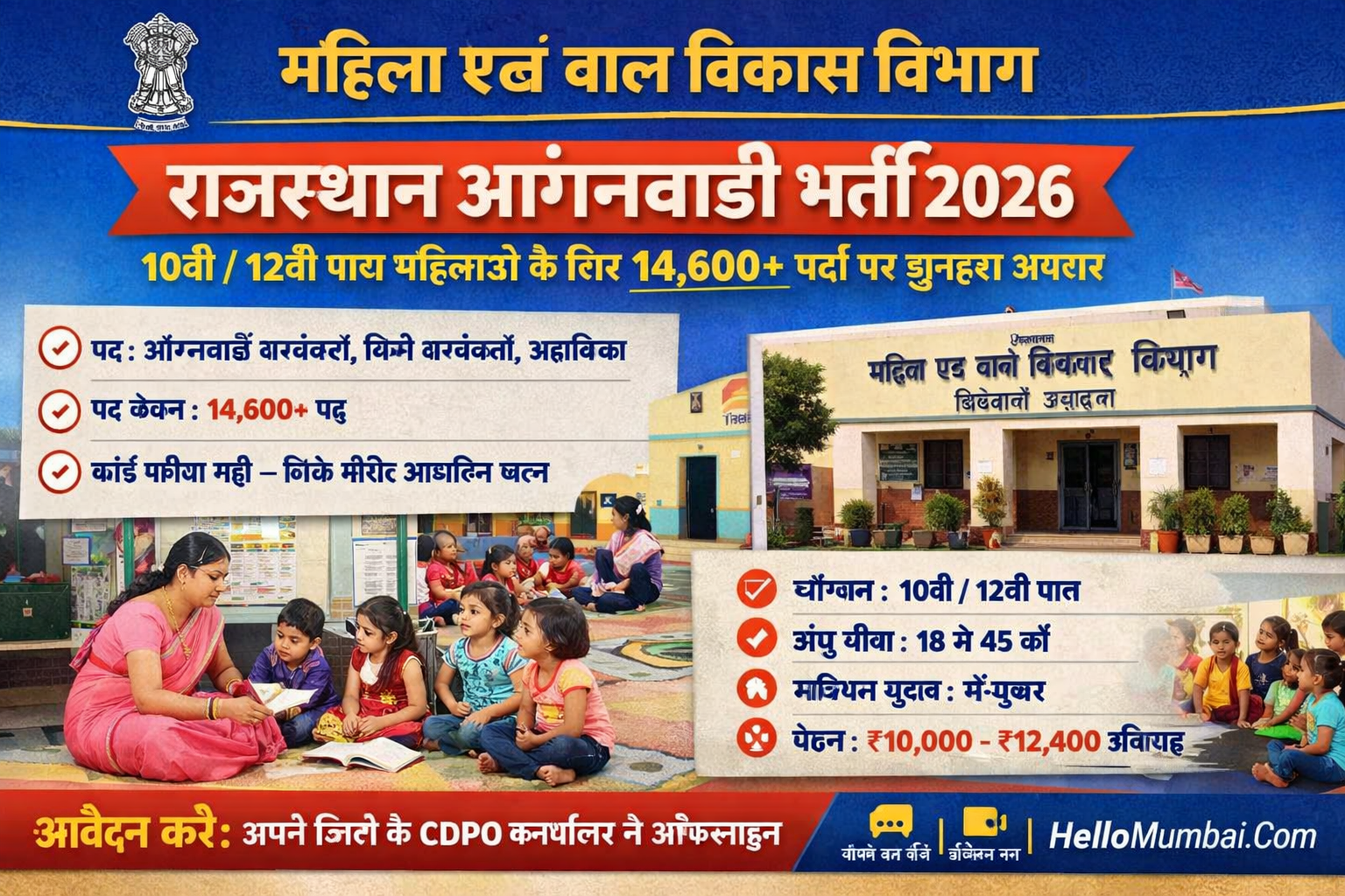 Women and Child Development Department – ​​Rajasthan Anganwadi Bharti 2026