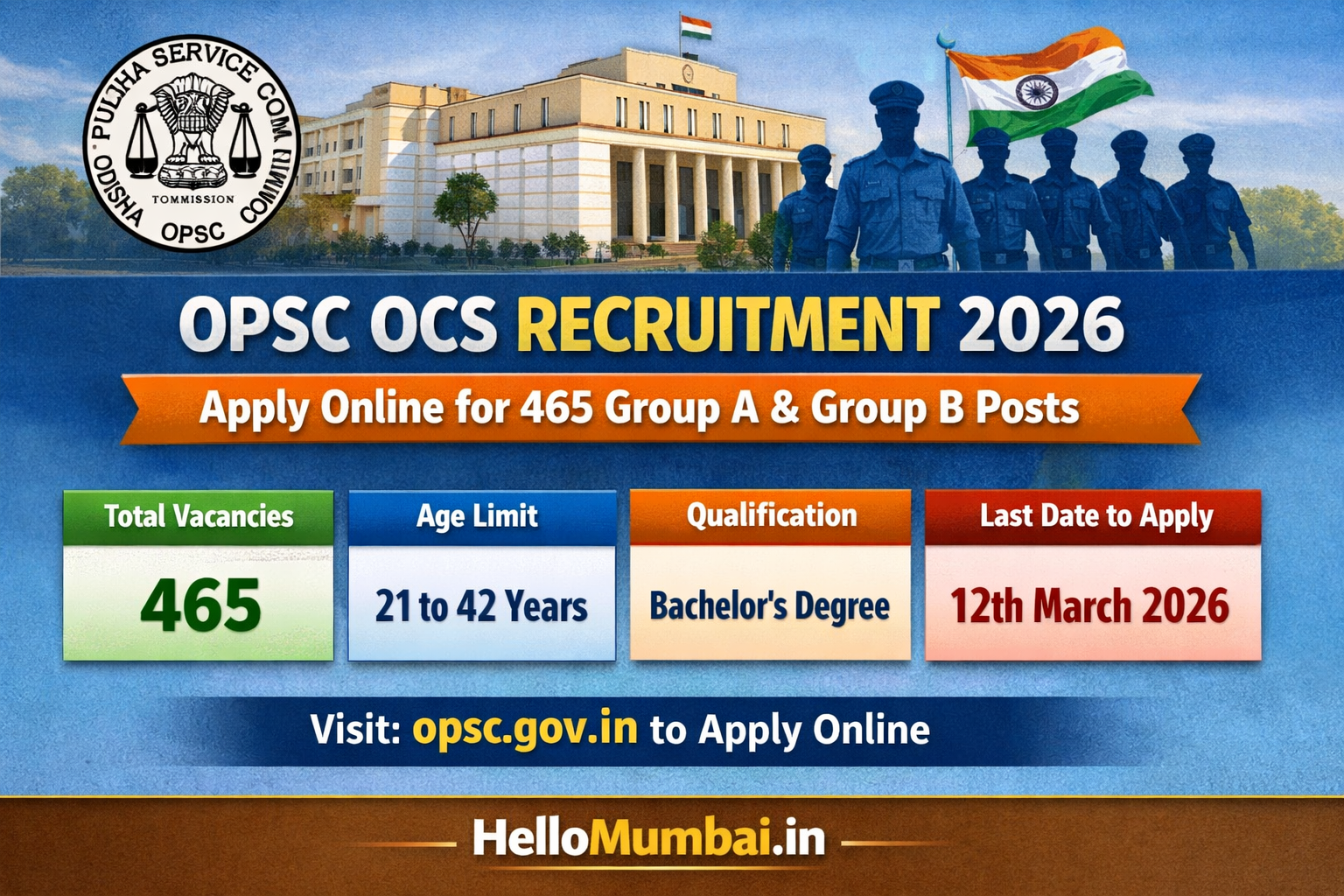 OPSC OCS Recruitment 2026 – Apply Online for 465