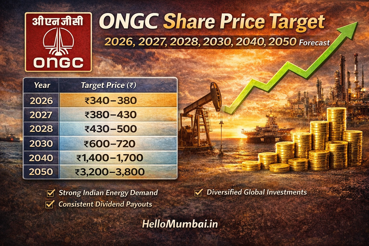 ONGC Share Price Target 2026, 2027, 2028, 2030, 2040, 2050