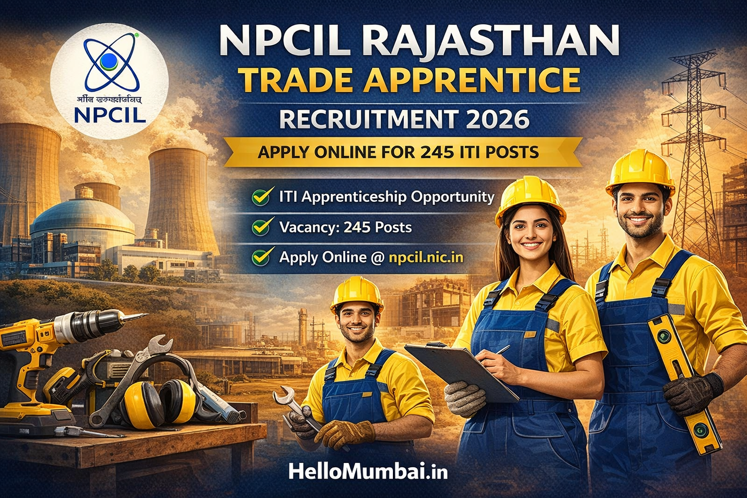NPCIL Rajasthan Trade Apprentice Recruitment 2026 – Apply Online for 245 ITI Posts