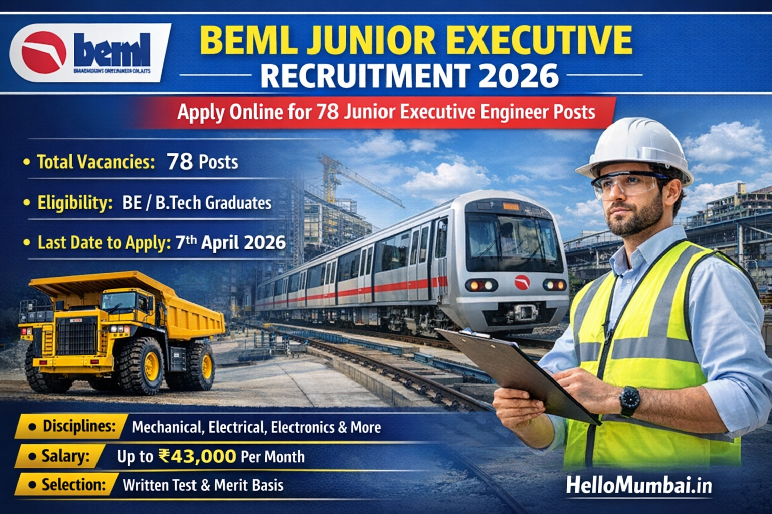 BEML Junior Executive Recruitment 2026 Apply Online