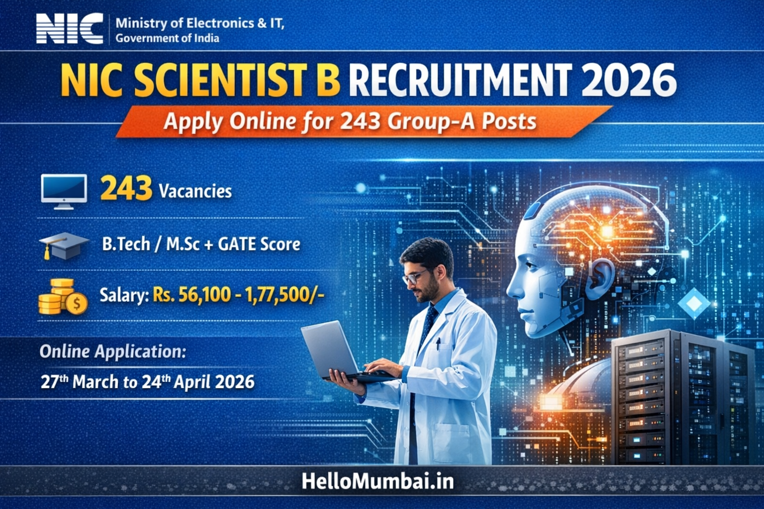 NIC Scientist B Recruitment 2026 – Apply Online for 243 Group-A Posts